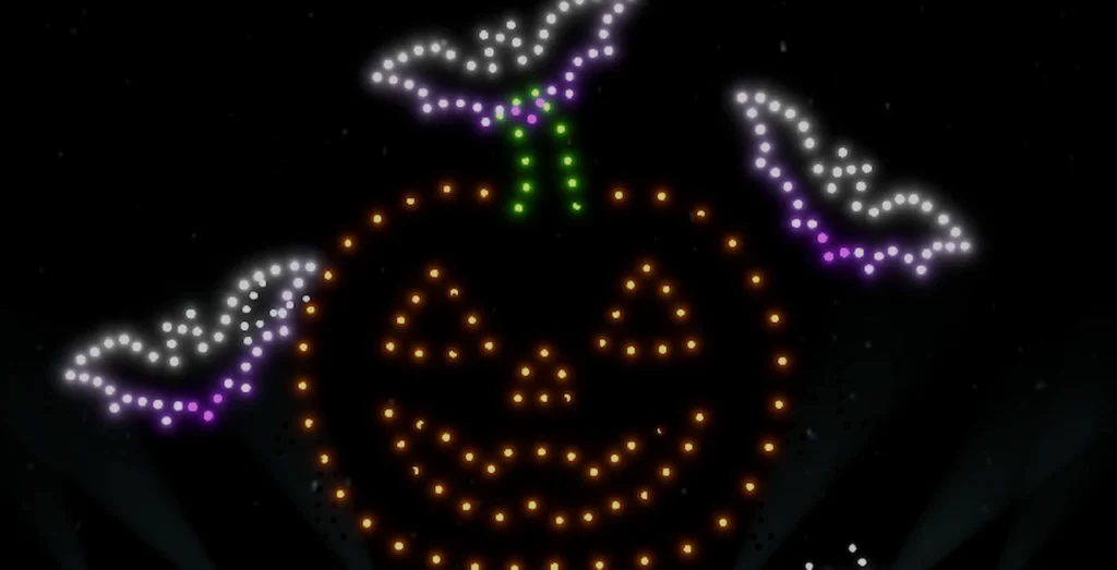Espectáculo de drones de Halloween con calabazas