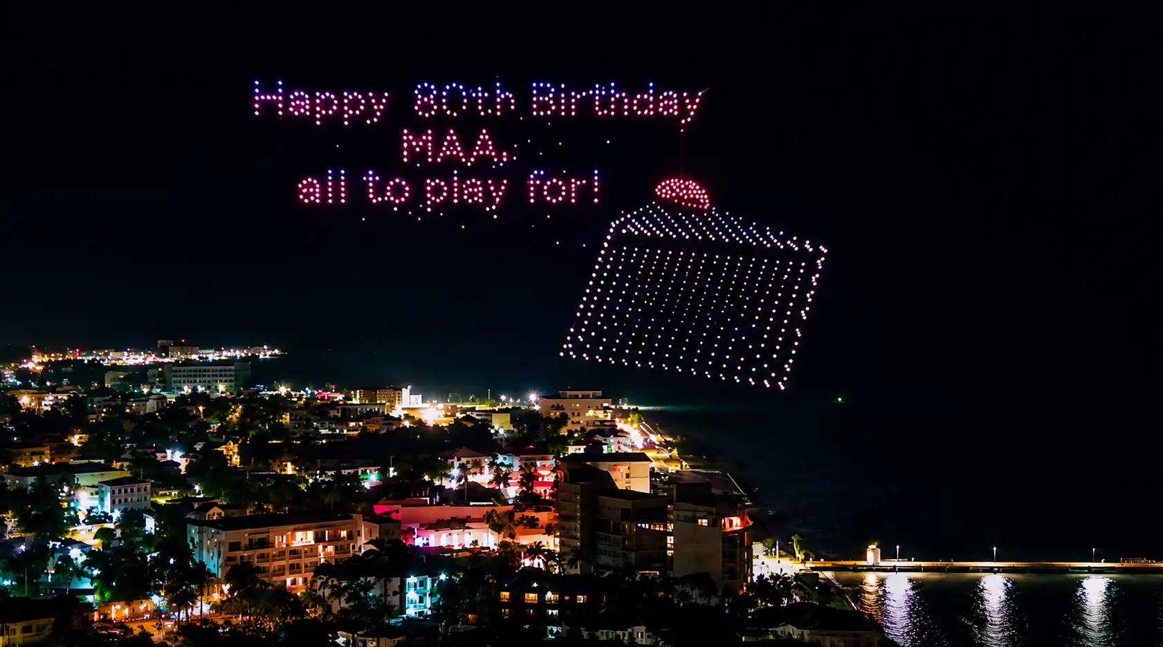 happy 80th birthday drone show